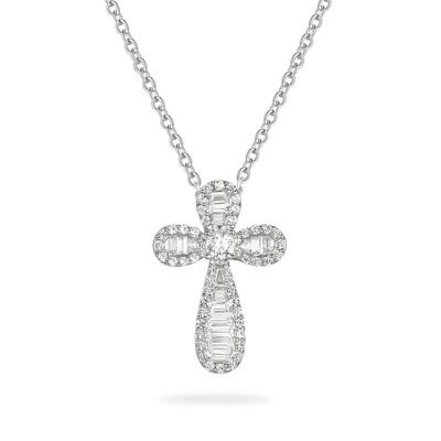 Diamond Mixed Shape Cross Pendant Necklace in 10K White Gold (1/2 ct. tw.)