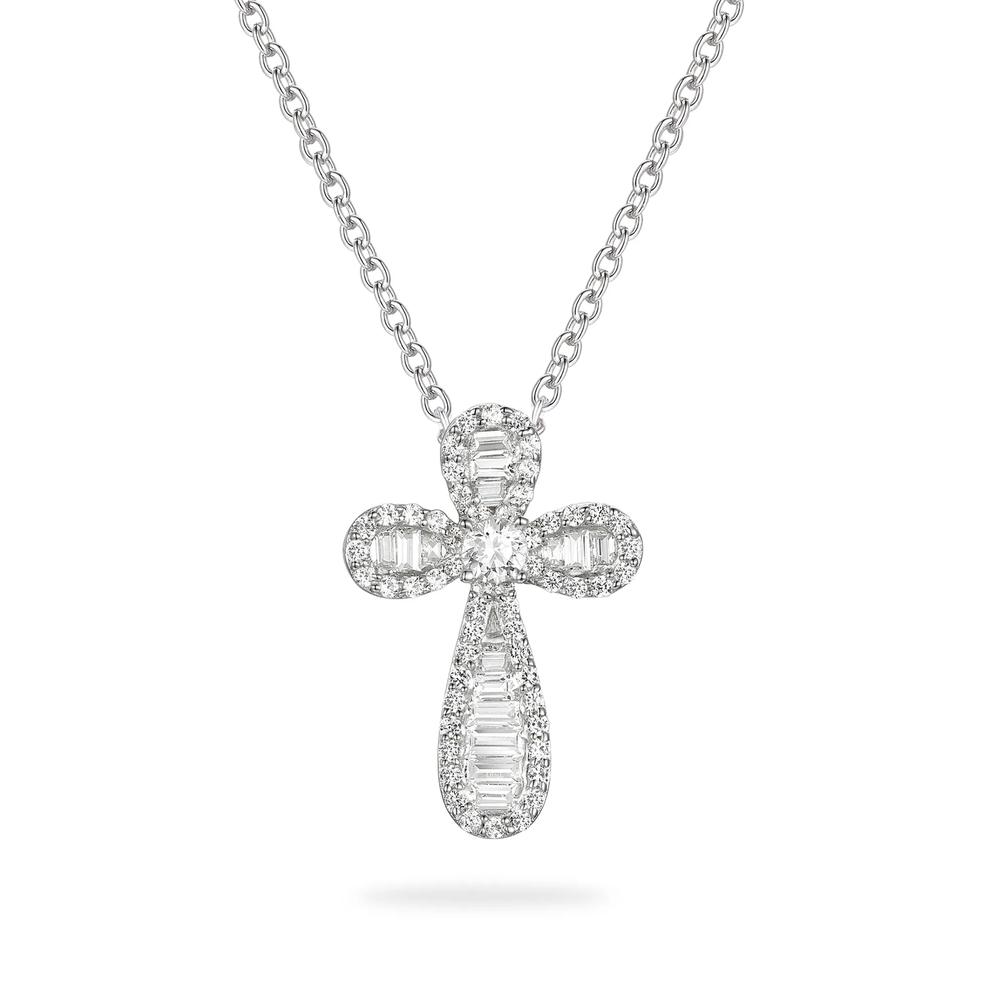 Diamond Mixed Shape Cross Pendant Necklace in 10K White Gold (1/2 ct. tw.) – Image 1 of 4