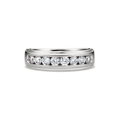 Men’s Lab Grown Diamond Wedding Band with Channel Setting in 10K White Gold