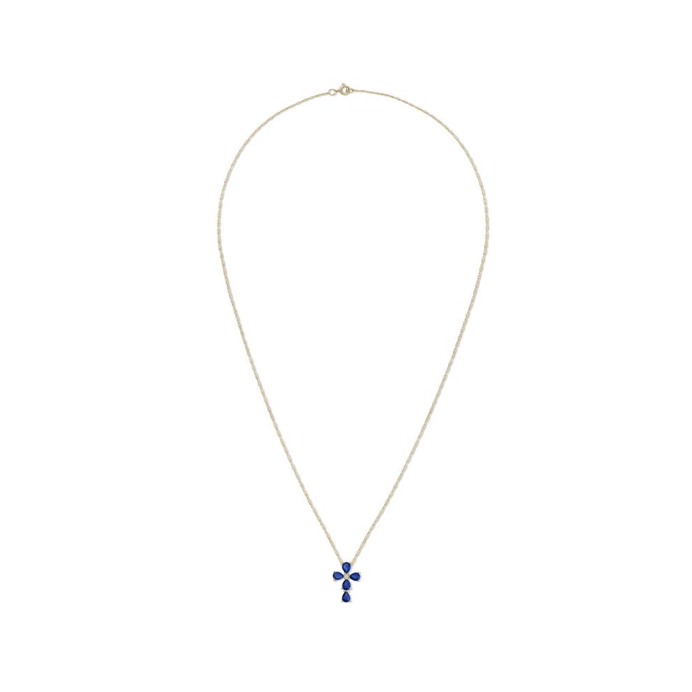 Blue Sapphire &amp; Diamond Accent Cross Pendant Necklace in 10K Yellow Gold – Image 3 of 4