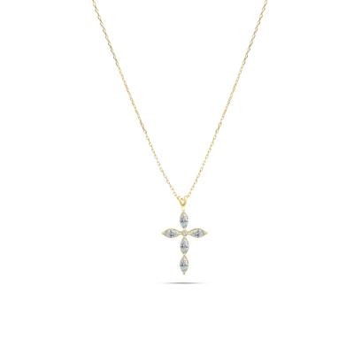 Lab Grown Diamond Marquise Cross Pendant in 10K Yellow Gold (3/4 ct. tw.)