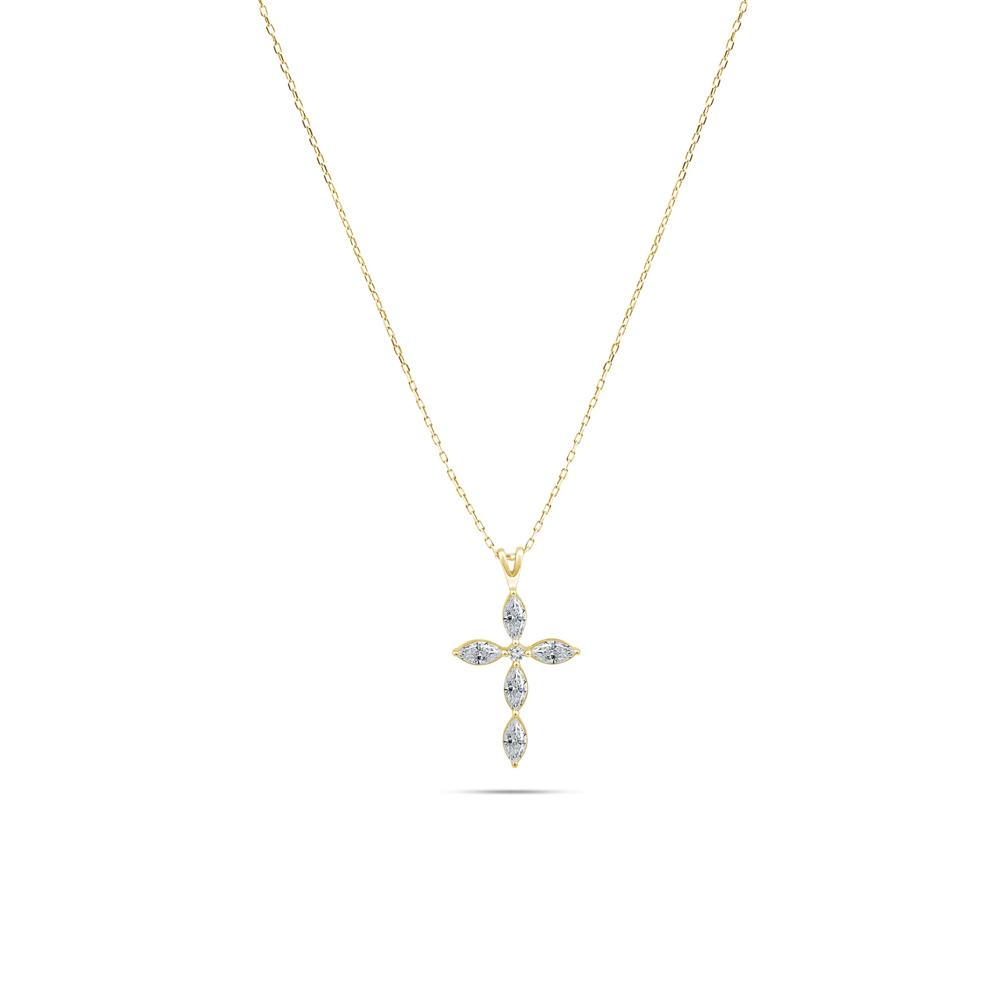 Lab Grown Diamond Marquise Cross Pendant in 10K Yellow Gold (3/4 ct. tw.) – Image 1 of 4