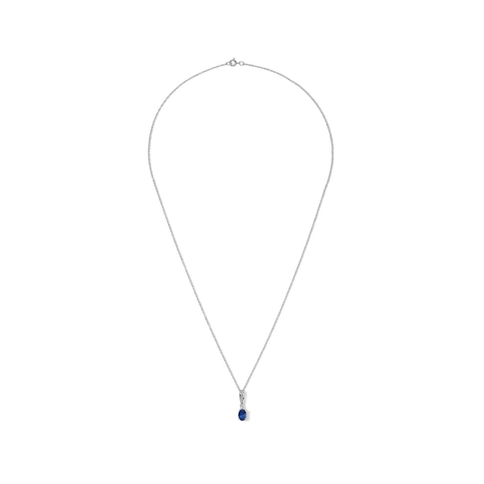 Oval Blue Sapphire &amp; Diamond Accent Pendant Necklace in 10K White Gold – Image 3 of 4