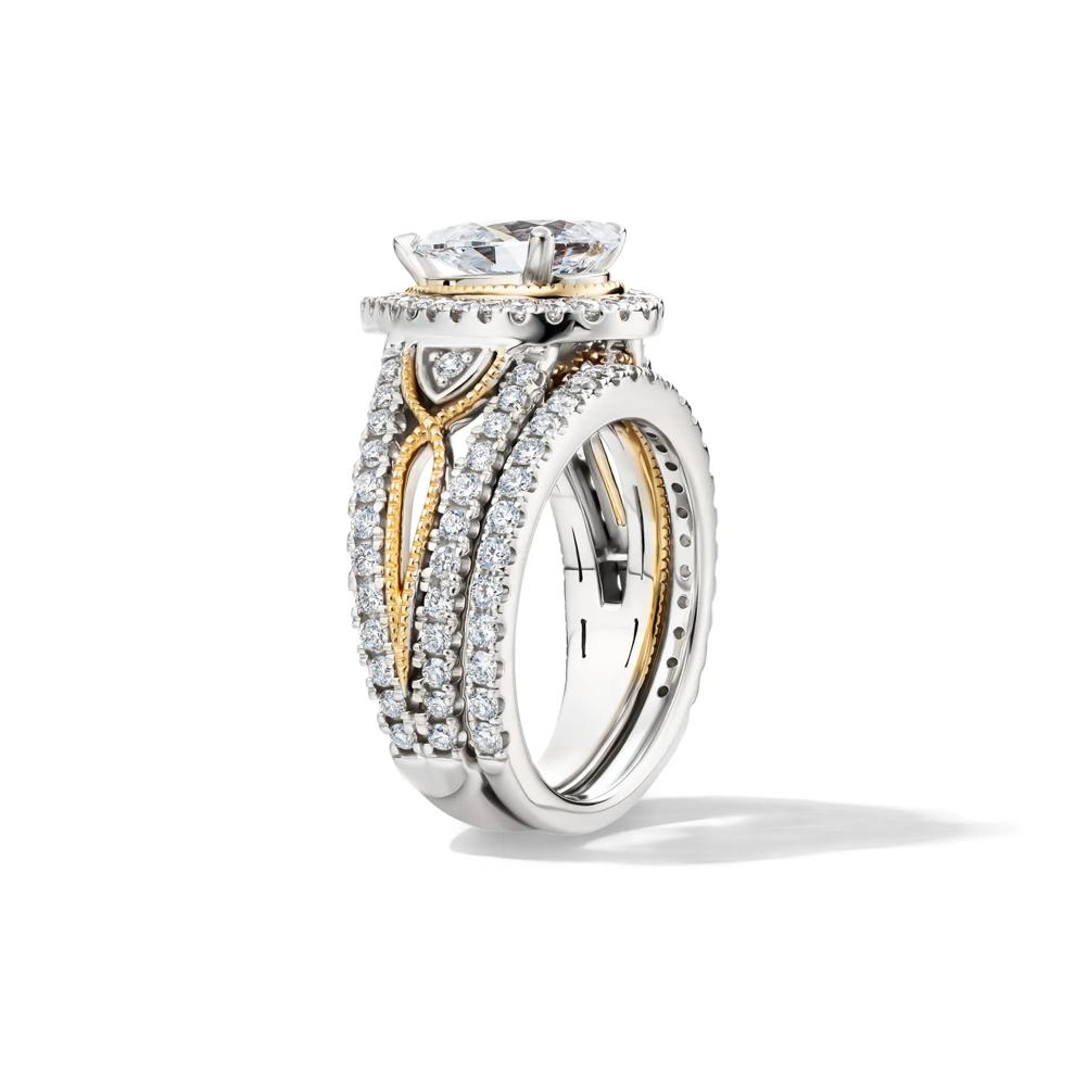 Aria Lab Grown Diamond Pear-Shaped Halo Bridal Set in 14K White &amp; Yellow Gold (2 5/8 ct. tw.) – Image 3 of 7