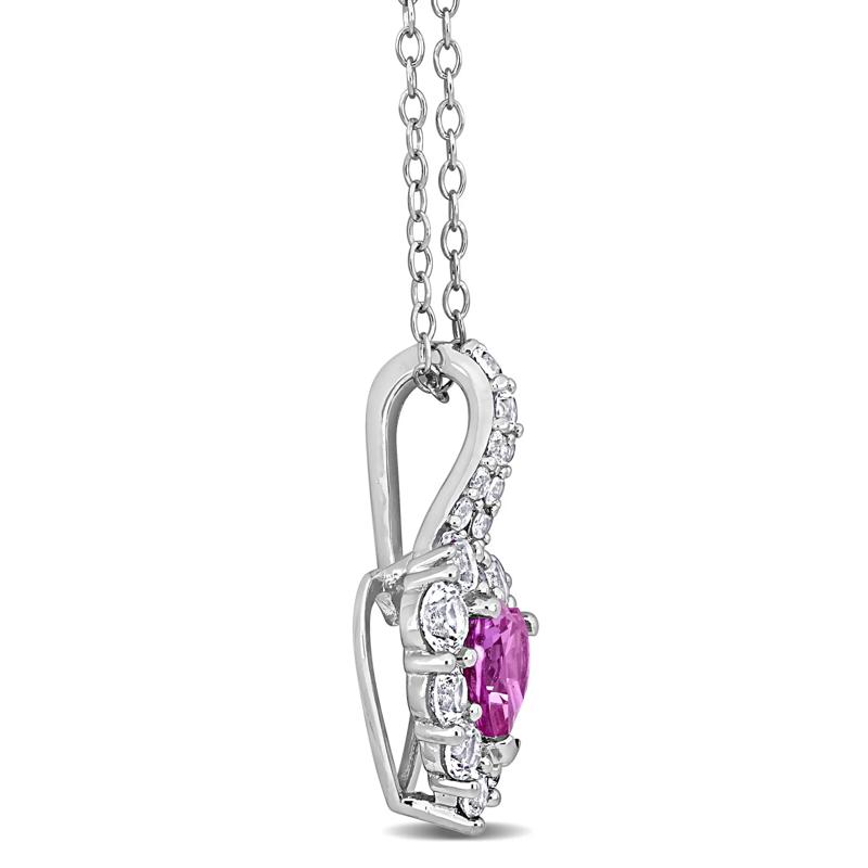 Lab-Created Pink Sapphire and Lab-Created White Sapphire Heart Pendant in Sterling Silver – Image 2 of 6