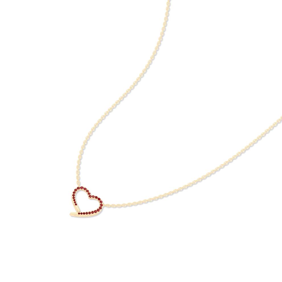 Lab-Created Ruby Heart Pendant Necklace in 10K Yellow Gold – Image 4 of 4