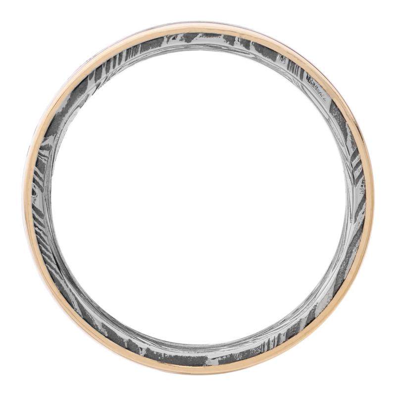 Men&rsquo;s 14K Yellow Gold Inlay Wedding Band in Sunset Damascus Steel, 7MM – Image 2 of 3