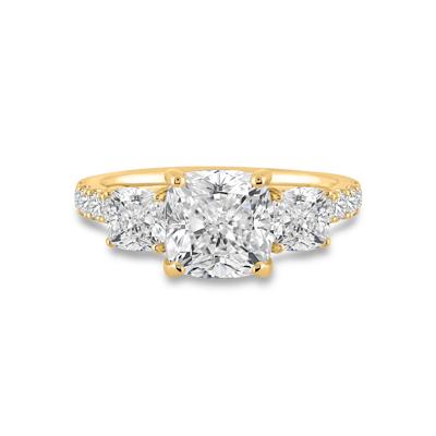 Lab Grown Diamond Cushion Center Three-Stone Engagement Ring in 14K Yellow Gold (4 ct. tw.)