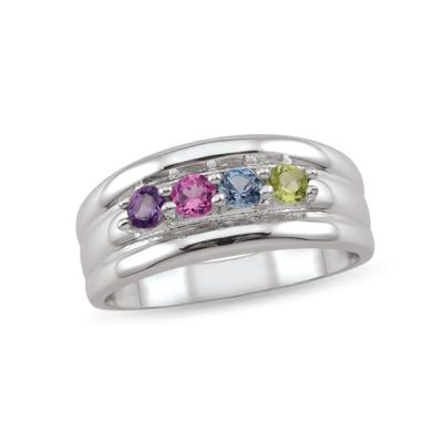 custom gemstone ring with wide band (2-6 stones) in 10K White Gold