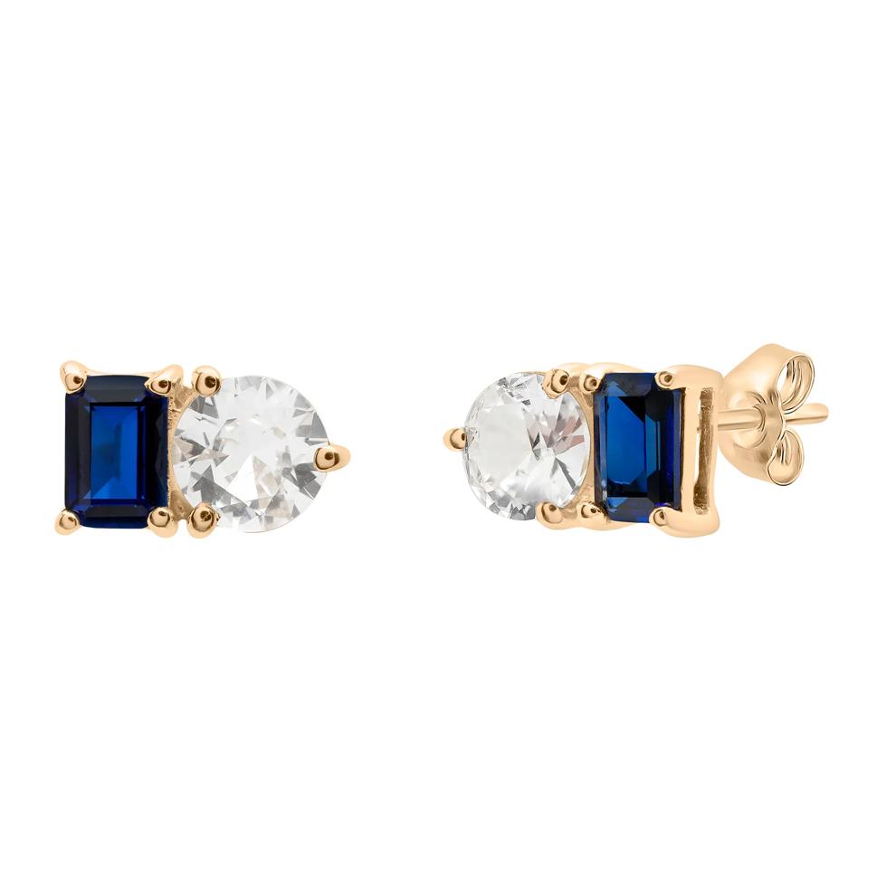 Lab-Created Blue Sapphire and Lab-Created White Sapphire Toi et Moi Two-Stone Earrings in Vermeil – Image 1 of 2