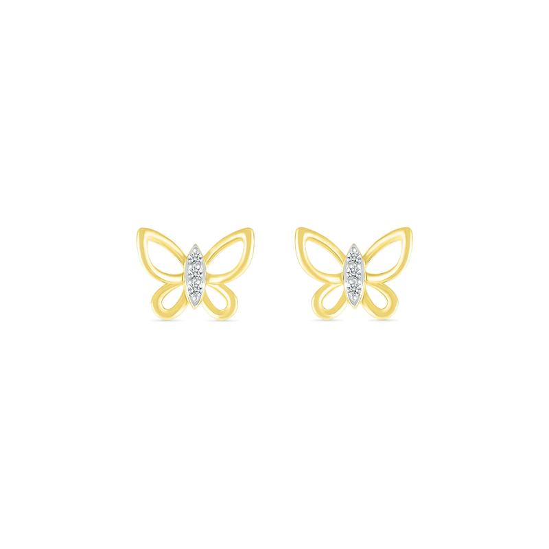 Diamond Accent Butterfly Stud Earrings in 10K Yellow Gold – Image 1 of 3