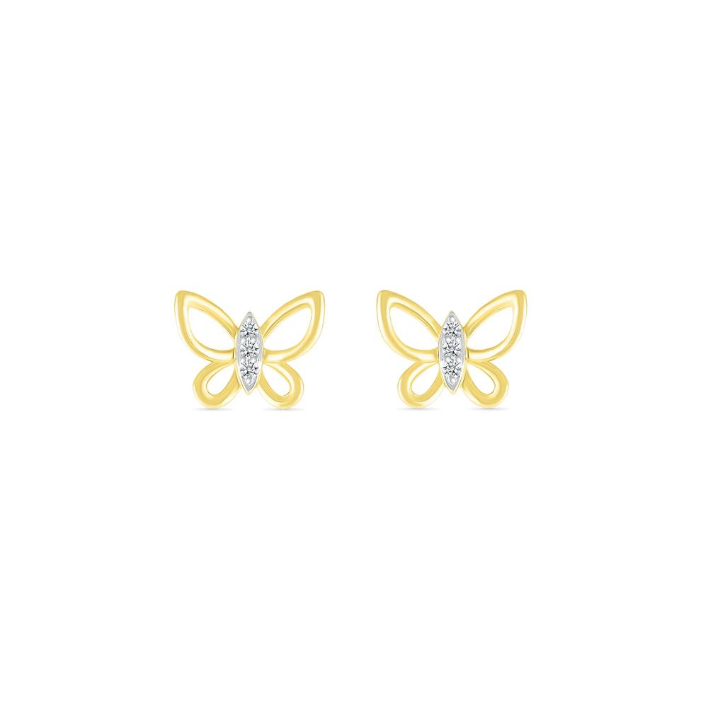 Diamond Accent Butterfly Stud Earrings in 10K Yellow Gold – Image 1 of 3