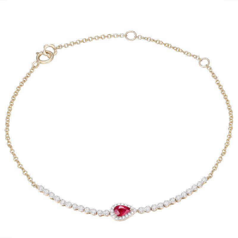 Pear-Shaped Ruby and Diamond Layering Bracelet in 10K Yellow Gold &#40;1/7 ct. tw.&#41; – Image 1 of 1