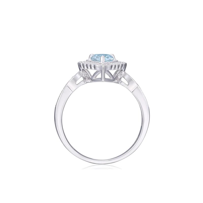 Aquamarine and Diamond Ring in 10K White Gold &#40;1/10 ct. tw.&#41; – Image 2 of 3