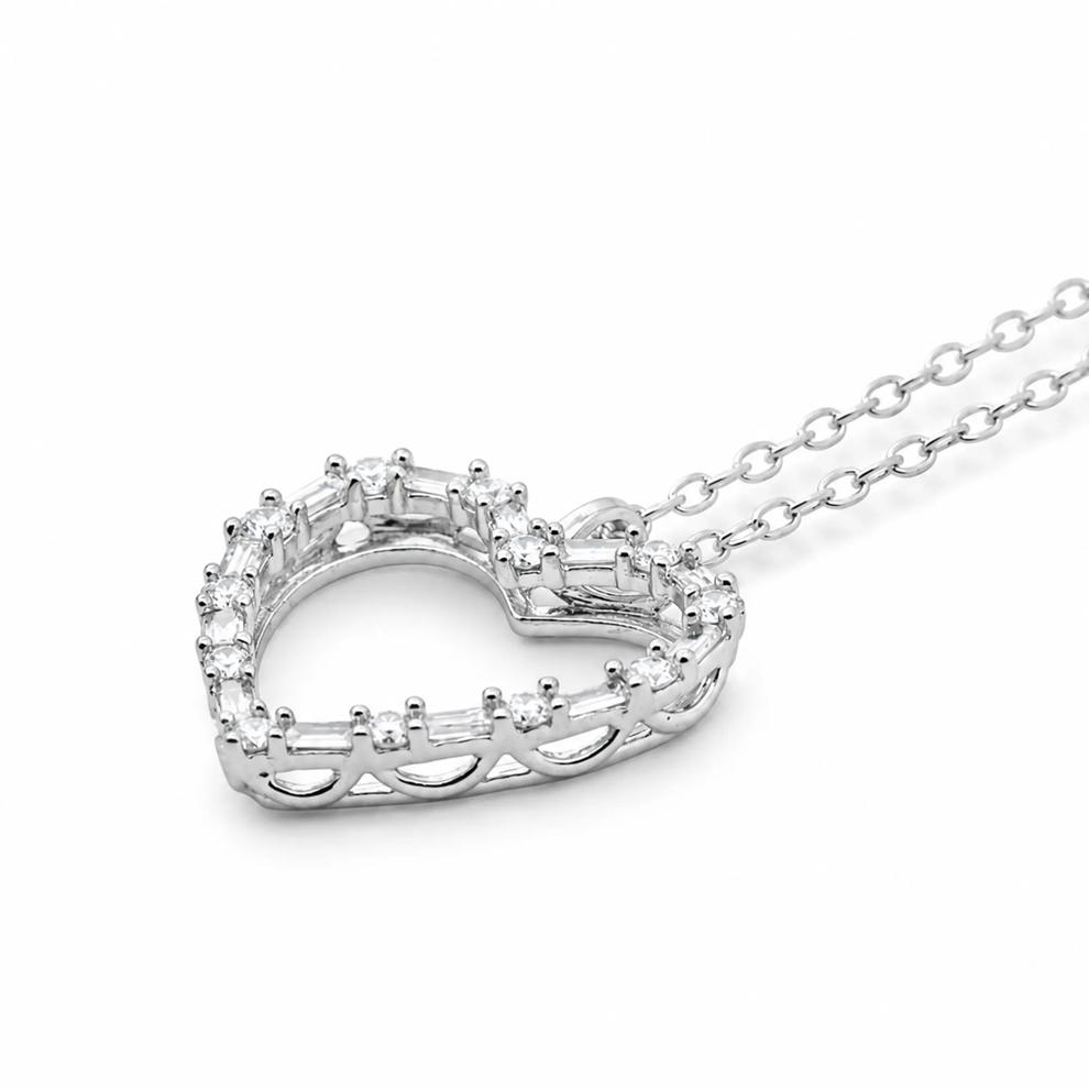 Diamond Baguette &amp; Round Heart Pendant Necklace in Sterling Silver (1/3 ct. tw.) – Image 2 of 4