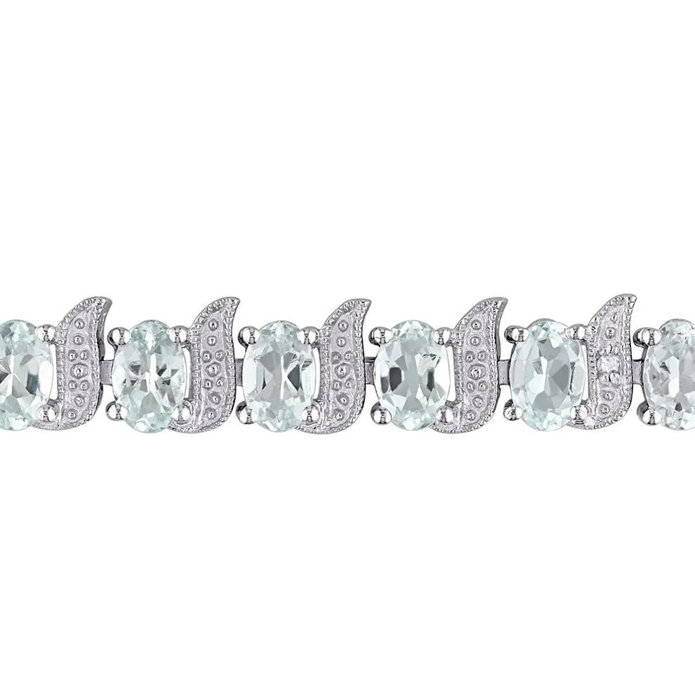 Aquamarine &amp; Diamond Bracelet in Sterling Silver – Image 2 of 4