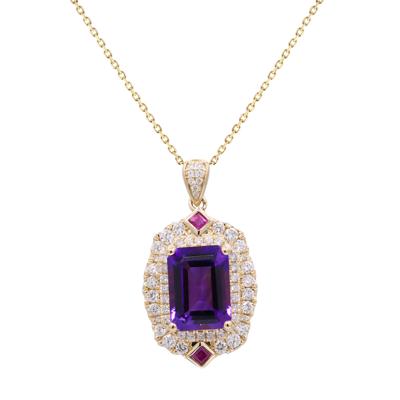 Amethyst, Ruby & Diamond Halo Pendant Necklace in 14K Yellow Gold (3/4 ct. tw.)