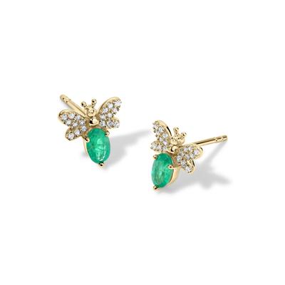 Emerald & Diamond Bumblebee Stud Earrings in 10K Yellow Gold (1/10 ct. tw.)