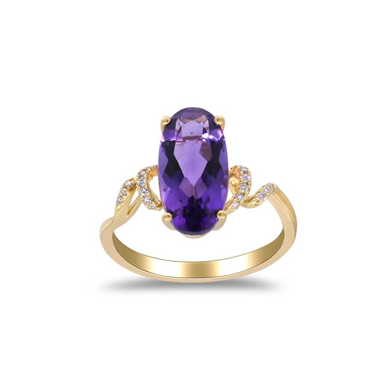 Amethyst and Diamond Accent Ring in 10K Yellow Gold – Image 1 of 5