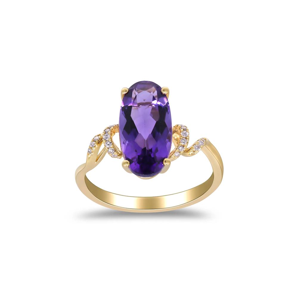 Amethyst and Diamond Accent Ring in 10K Yellow Gold – Image 1 of 5