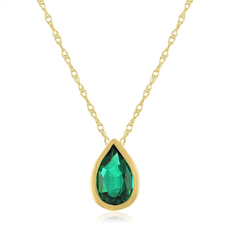 Lab-Created Emerald Birthstone Pendant in 10K Yellow Gold  – Image 1 of 2