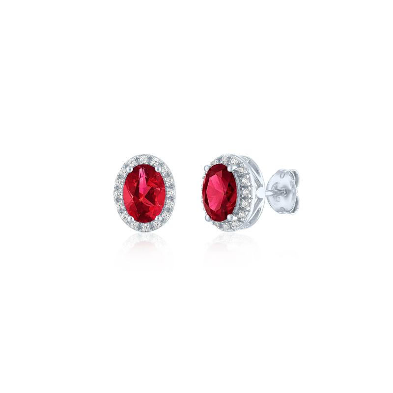 Lab-Created Ruby and Diamond Halo Earrings in Sterling Silver &#40;1/10 ct. tw.&#41; – Image 1 of 1