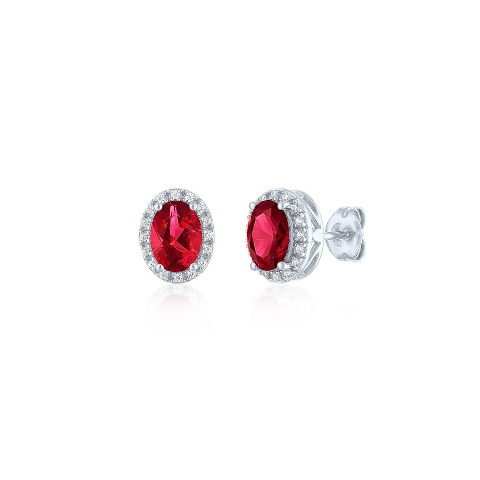Lab-Created Ruby and Diamond Halo Earrings in Sterling Silver (1/10 ct. tw.) – Image 1 of 1