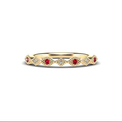 Gemstone & Diamond Accent Stack Band in 10K Gold