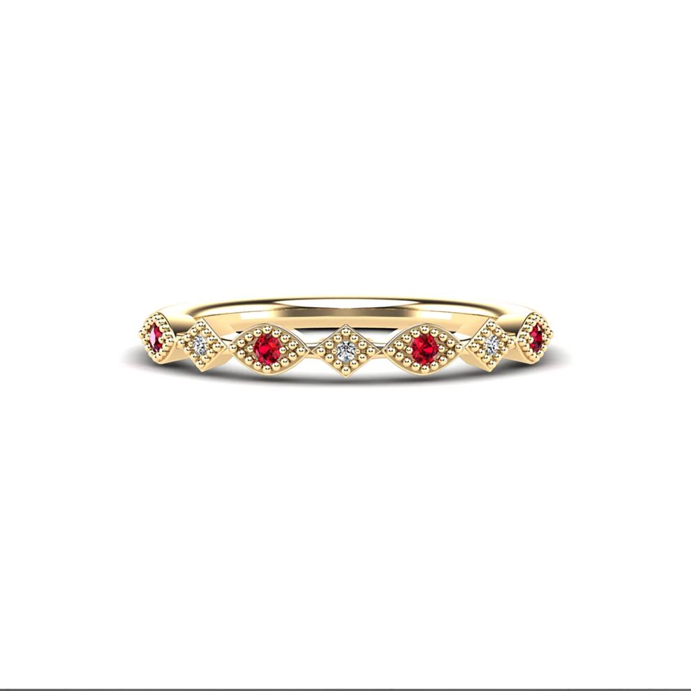 Ruby &amp; Diamond Accent Stack Band in 10K Yellow Gold – Image 1 of 4