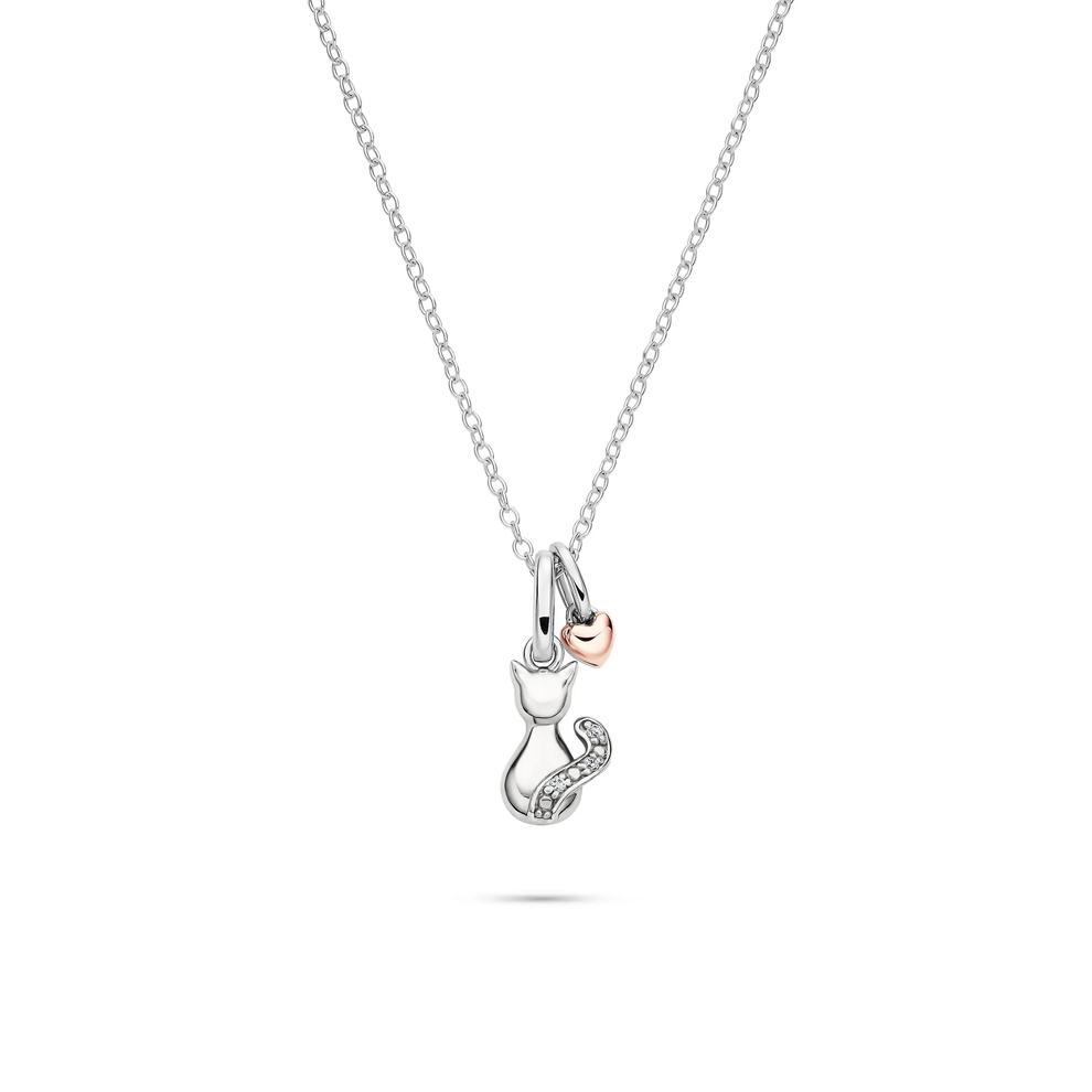 Lab Grown Diamond Accent Cat Pendant in Sterling Silver &amp; 10K Rose Gold – Image 1 of 5