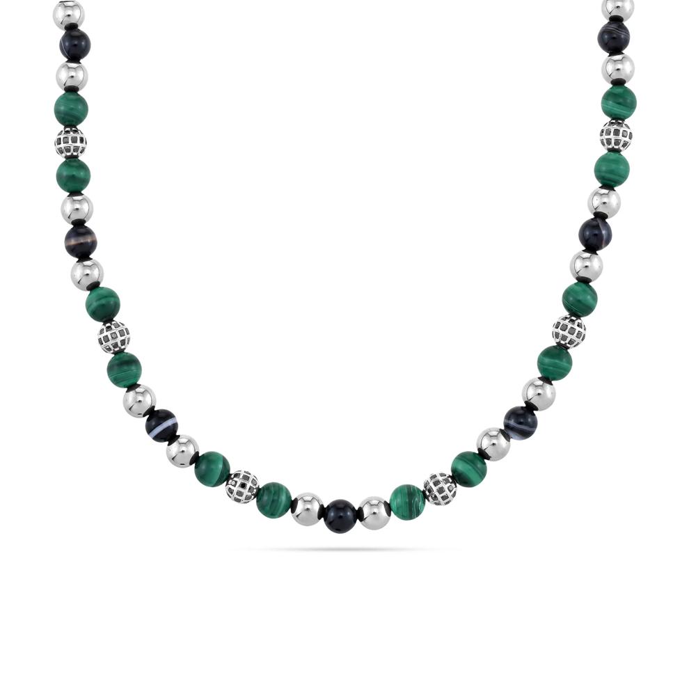 Men's Black Diamond &amp; Mixed Beads Beaded Chain Necklace in Sterling Silver, 20" (2 7/8 ct. tw.) – Image 1 of 4