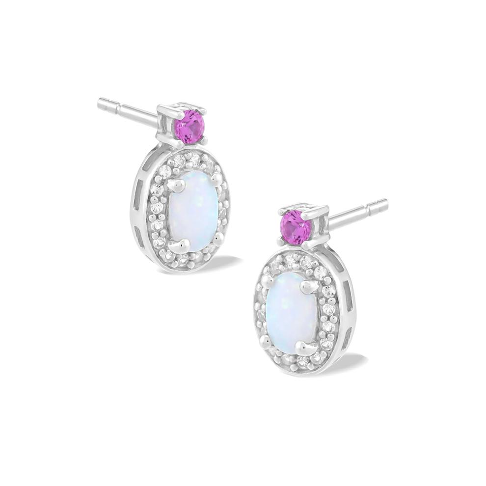 Lab-Created Opal, Lab-Created Pink &amp; White Sapphire Drop Earrings in Sterling Silver – Image 1 of 2
