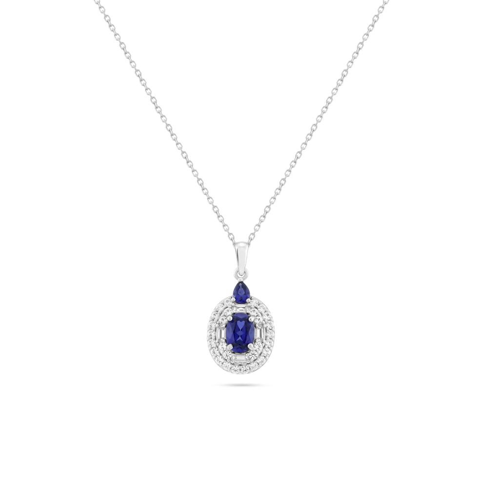 Lab-Created Blue Sapphire &amp; Lab-Created White Sapphire Halo Pendant Necklace in Sterling Silver – Image 1 of 4