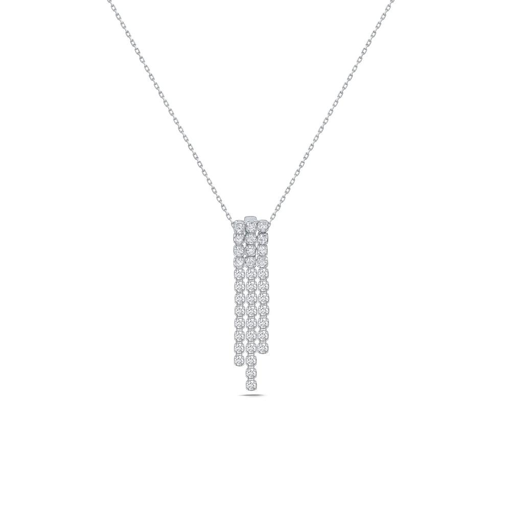 Diamond Three-Line Drop Pendant Necklace in 14K White Gold (1/2 ct. tw.) – Image 1 of 4
