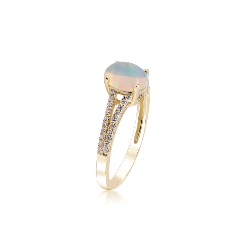 Ethiopian Opal Ring with Diamond Split-Shank Band in 10K Yellow Gold &#40;1/5 ct. tw.&#41; – Image 2 of 4