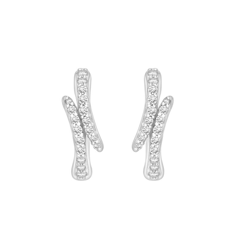 Diamond Bypass Huggie Hoop Earrings in Sterling Silver &#40;1/7 ct. tw.&#41; – Image 2 of 2
