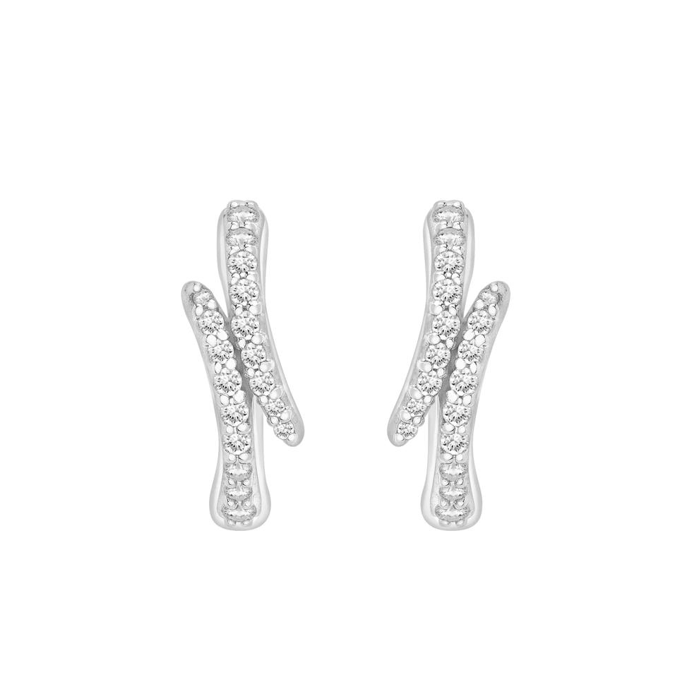 Diamond Bypass Huggie Hoop Earrings in Sterling Silver (1/7 ct. tw.) – Image 2 of 2