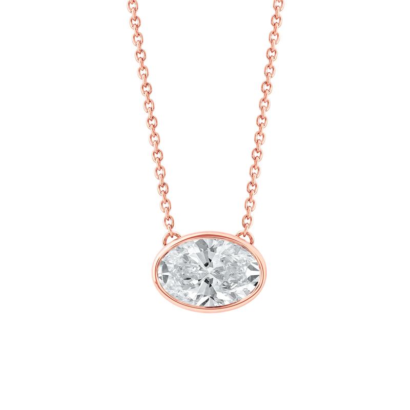 Lab Grown Diamond Oval-Shaped Solitaire Bezel Pendant in 10K Rose Gold &#40;1 ct. tw.&#41; – Image 1 of 4