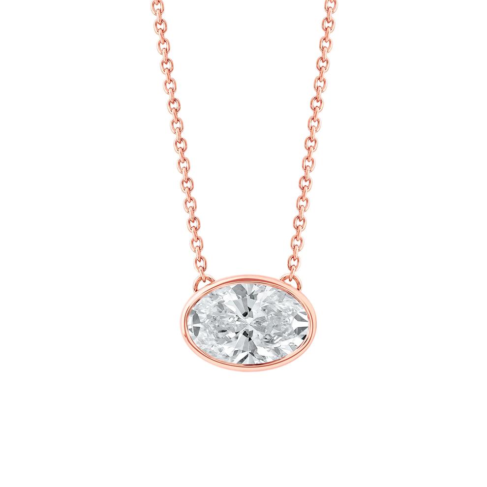 Lab Grown Diamond Oval-Shaped Solitaire Bezel Pendant in 10K Rose Gold (1 ct. tw.) – Image 1 of 4