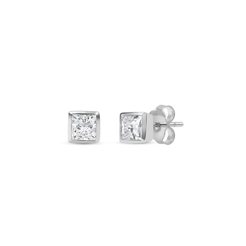 Lab Grown Diamond Princess-Cut Bezel-Set Solitaire Stud Earrings in 14K White Gold &#40;1/3 ct. tw.&#41; – Image 1 of 3