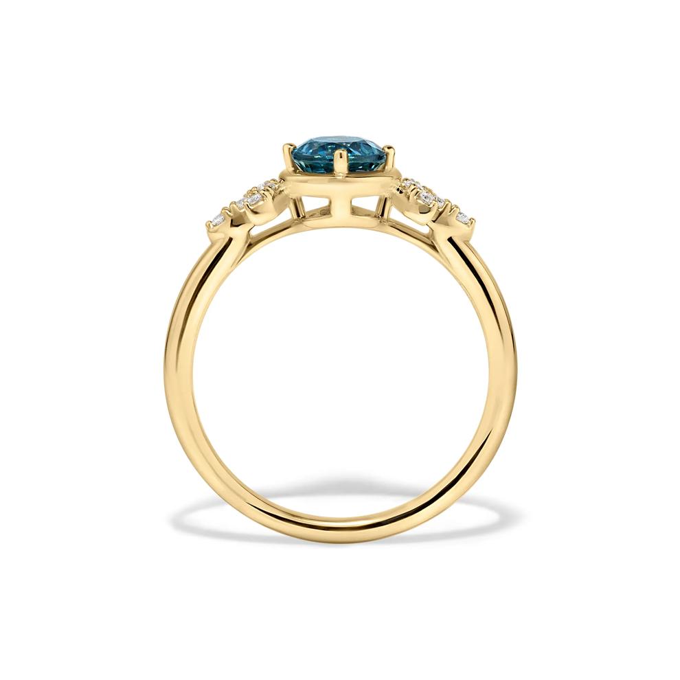 Round Montana Blue Sapphire &amp; Diamond Ring in 10K Yellow Gold (1/10 ct. tw.) – Image 2 of 4