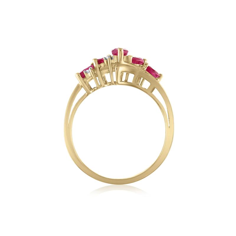 Marquise-Cut Ruby and Diamond Ring in 14K Yellow Gold &#40;1/10 ct. tw.&#41; – Image 2 of 3