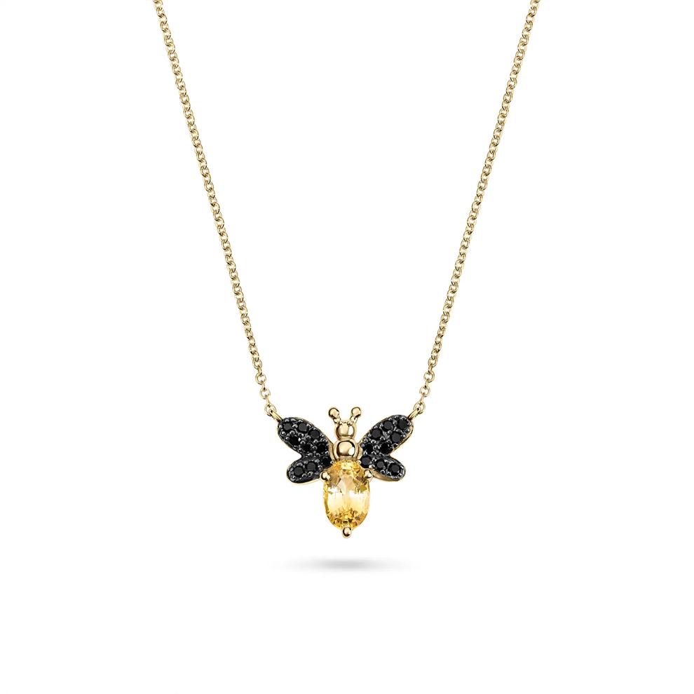 Citrine &amp; Black Diamond Bumblebee Pendant in 10K Yellow Gold (1/8 ct. tw.) – Image 1 of 4