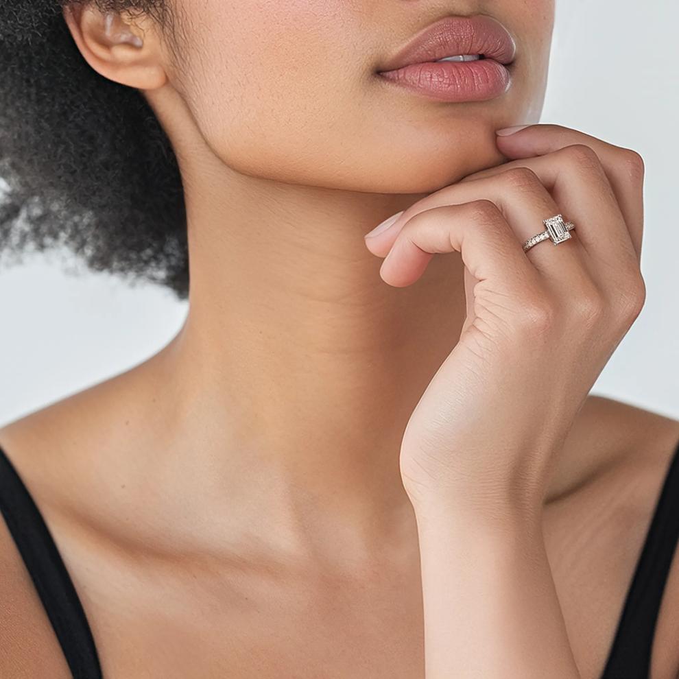 Honour Emerald-Cut Lab Grown Diamond Engagement Ring in Platinum (1 1/3 ct. tw.) – Image 6 of 6