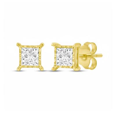 Lab Grown Diamond Princess-Cut Illusion Stud Earrings in 10K Yellow Gold (1/3 ct. tw.)