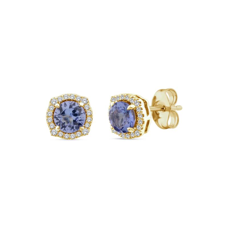 Tanzanite and Diamond Halo Earrings in 10K Yellow Gold &#40;1/8 ct. tw.&#41; – Image 2 of 2