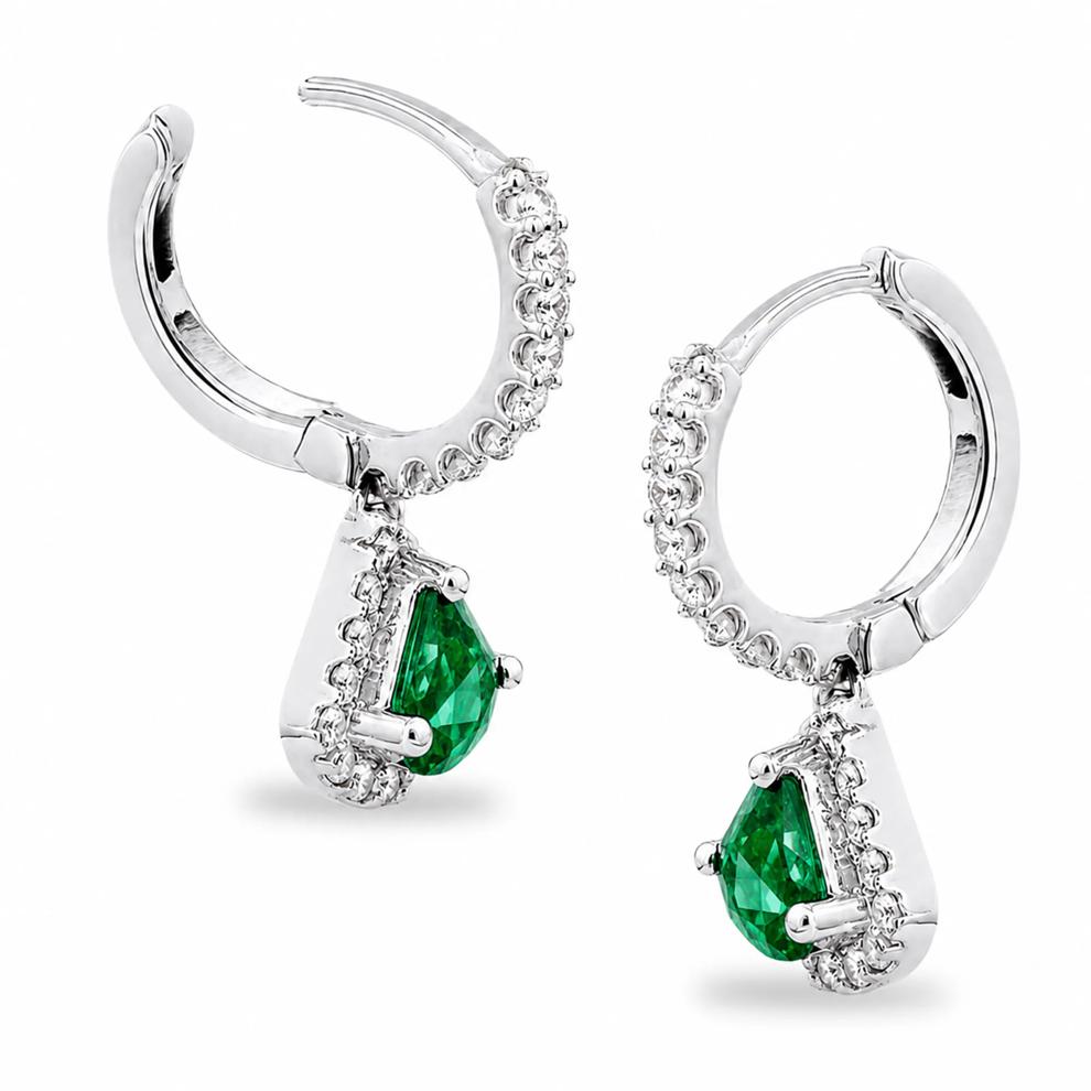 Lab-Created Emerald &amp; Lab-Created White Sapphire Huggie Drop Earrings in Sterling Silver – Image 2 of 2