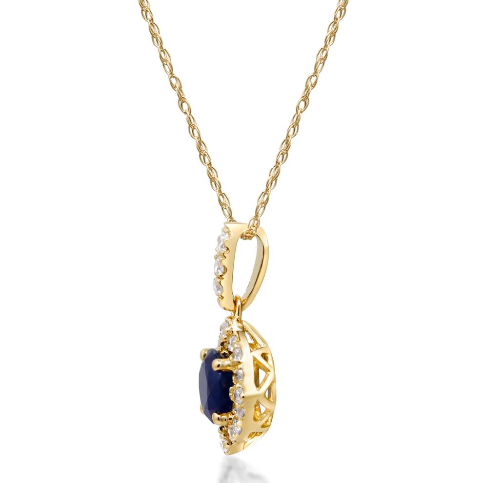 Blue Sapphire &amp; Diamond Pendant Necklace in 10K Yellow Gold (1/7 ct. tw.) – Image 3 of 4