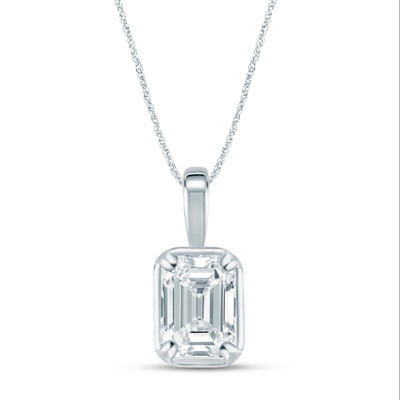 Lab Grown Diamond Emerald-Cut Pendant in 10K White Gold (1 1/2 ct. tw.) – Image 1 of 3
