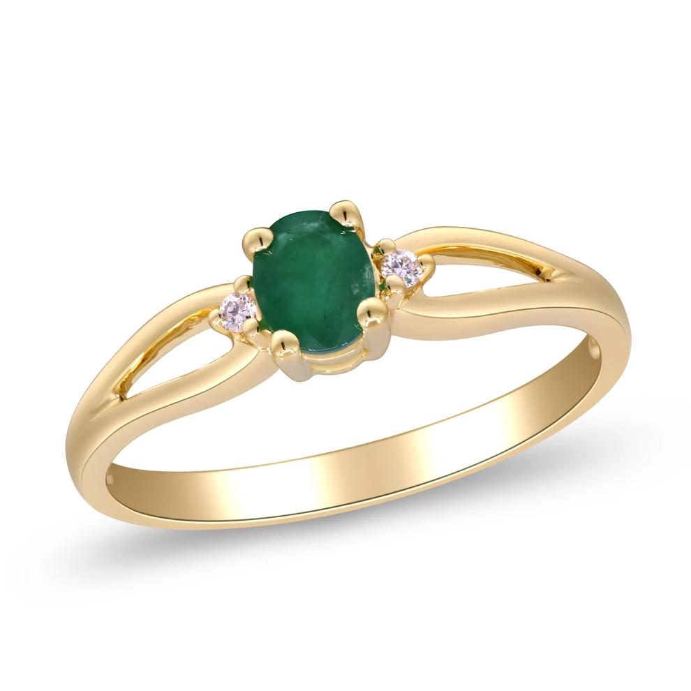 Emerald &amp; Diamond Accent Split-Shank Ring in 10K Yellow Gold – Image 4 of 5